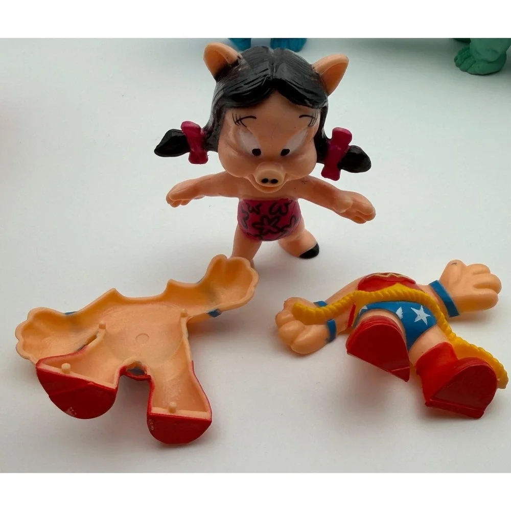 Vintage Toy Lot Glo Worm Cookie Monster Petunia Pig Wonder Woman Triceratops